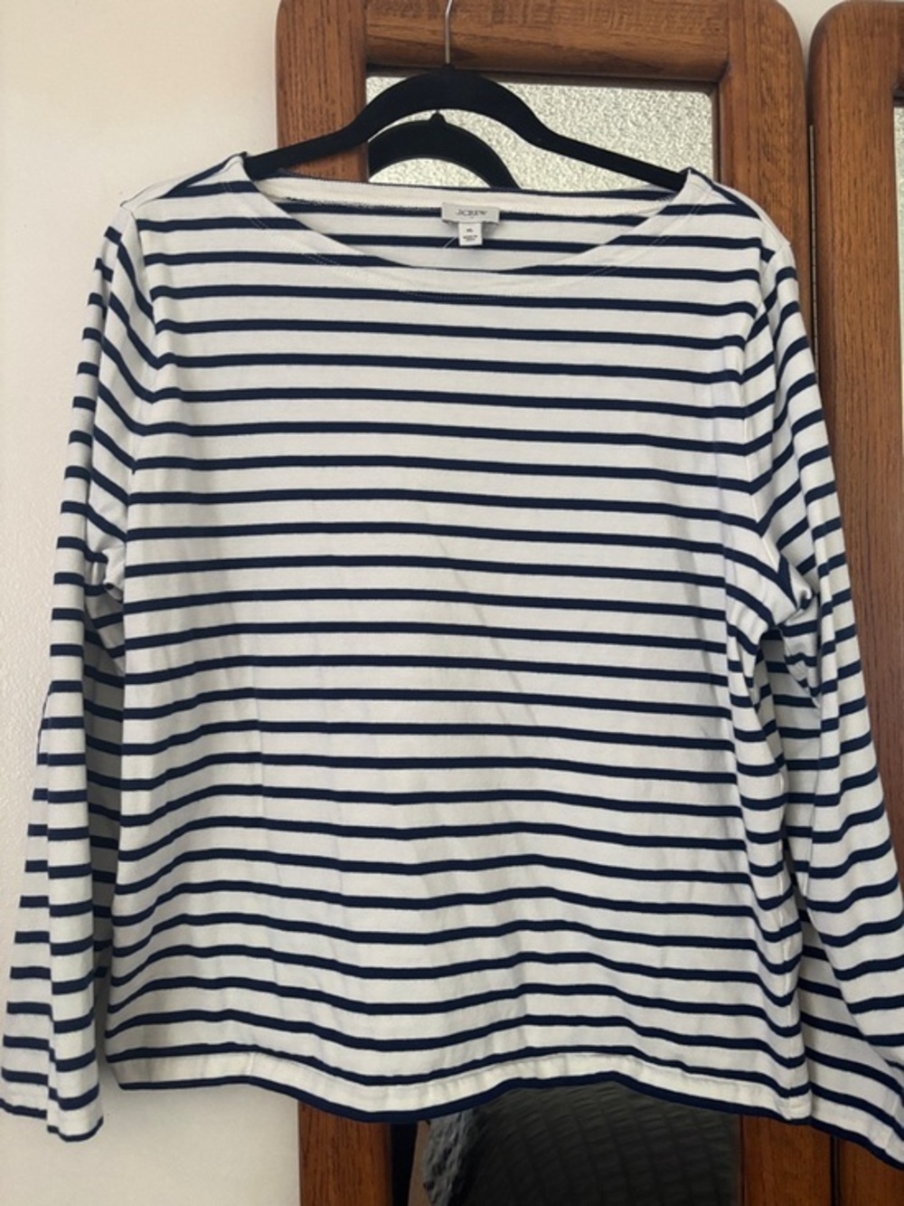J.Crew Navy & Cream Striped Boatneck Top Heart Elbow Patch XL NWOT